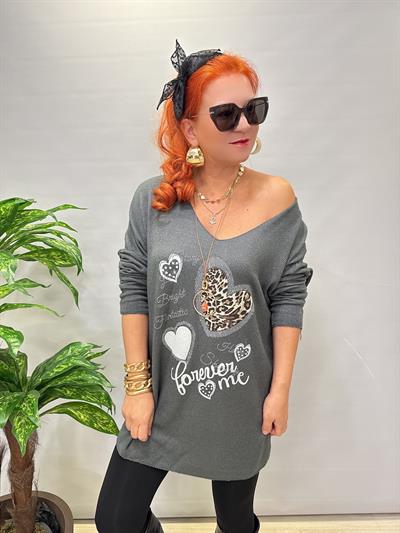 4646 Italyan Desenli Triko Bluz Gri
