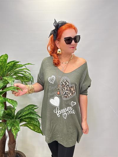 4646 Italyan Desenli Triko Bluz Haki