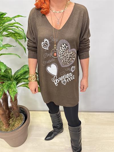 4646 Italyan Desenli Triko Bluz Kahve