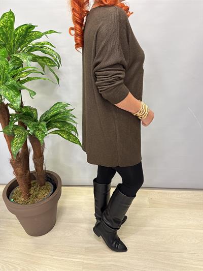 4646 Italyan Desenli Triko Bluz Kahve