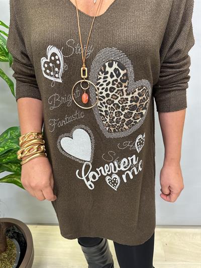 4646 Italyan Desenli Triko Bluz Kahve