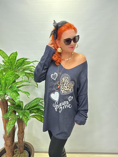 4646 Italyan Desenli Triko Bluz Lacivert