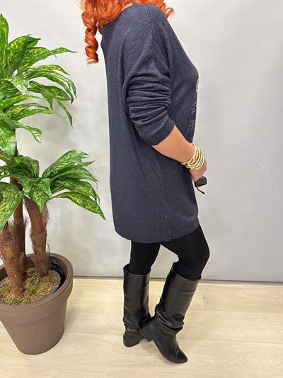 4646 Italyan Desenli Triko Bluz Lacivert