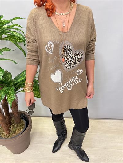 4646 Italyan Desenli Triko Bluz Vizon