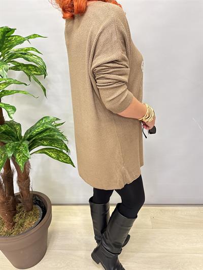 4646 Italyan Desenli Triko Bluz Vizon