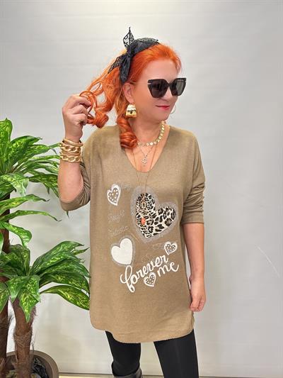 4646 Italyan Desenli Triko Bluz Vizon