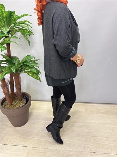 4646 Italyan Fularlı Pamuklu Bluz Antrasit