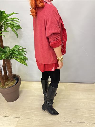 4646 Italyan Fularlı Pamuklu Bluz Bordo