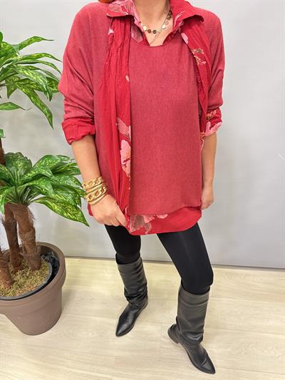 4646 Italyan Fularlı Pamuklu Bluz Bordo