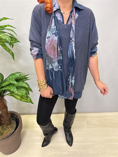 4646 Italyan Fularlı Pamuklu Bluz Lacivert