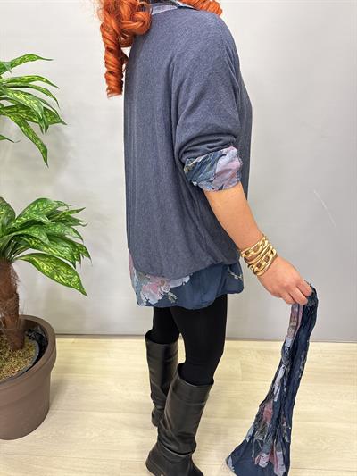 4646 Italyan Fularlı Pamuklu Bluz Lacivert