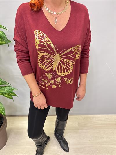 4646 Italyan Kelebek Detay Triko Bluz Bordo
