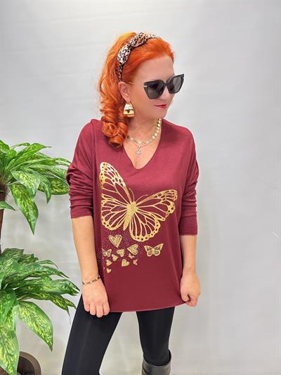 4646 Italyan Kelebek Detay Triko Bluz Bordo