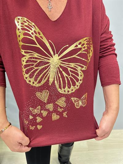 4646 Italyan Kelebek Detay Triko Bluz Bordo