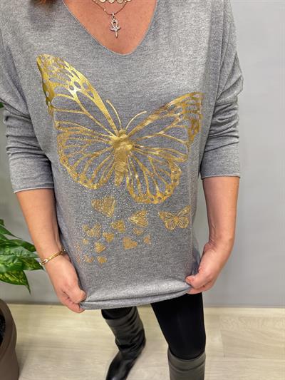 4646 Italyan Kelebek Detay Triko Bluz Gri