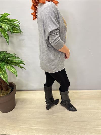 4646 Italyan Kelebek Detay Triko Bluz Gri