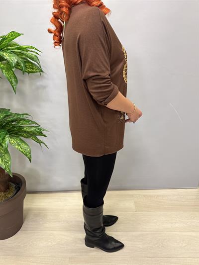 4646 Italyan Kelebek Detay Triko Bluz Kahve