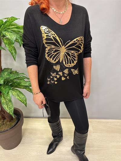 4646 Italyan Kelebek Detay Triko Bluz Siyah