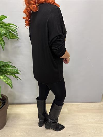 4646 Italyan Kelebek Detay Triko Bluz Siyah