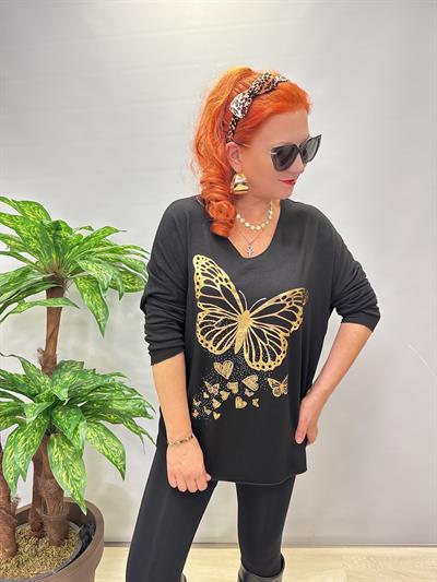 4646 Italyan Kelebek Detay Triko Bluz Siyah