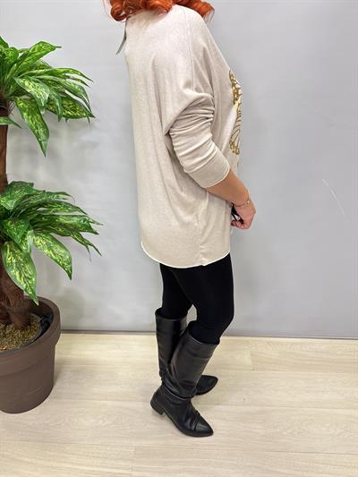 4646 Italyan Kelebek Detay Triko Bluz Taş