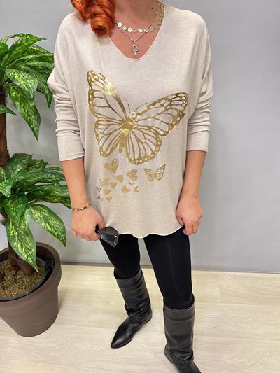4646 Italyan Kelebek Detay Triko Bluz Taş