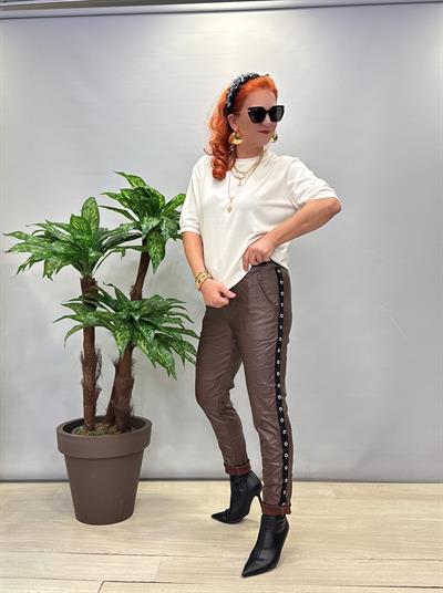 4860 Italyan Trok Detaylı Deri Pantolon Acı Kahve 