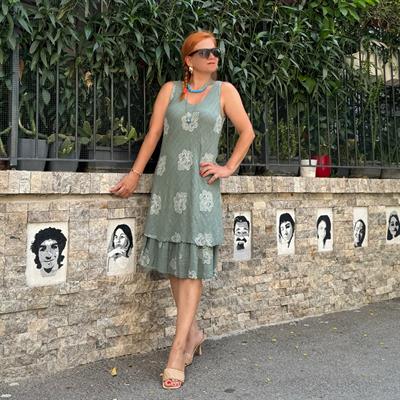 5013 PREMIUM İTALYAN PAMUK ÖN ARKA V DESENLİ ELBİSE HAKİ  46 BEDENE KADAR UYUMLU