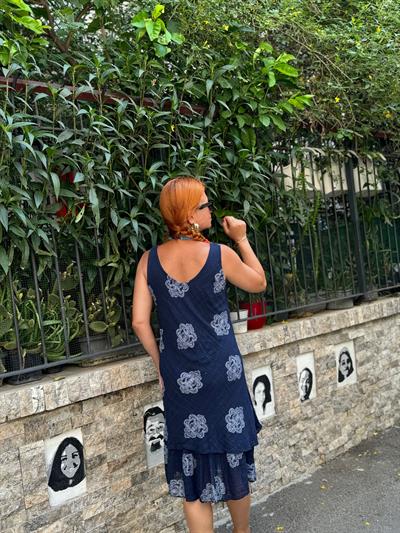 5013 PREMIUM İTALYAN PAMUK ÖN ARKA V  DESENLİ ELBİSE LACİVERT  46 BEDENE KADAR UYUMLU