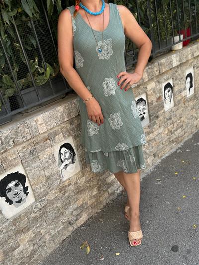 5013 PREMIUM İTALYAN PAMUK ÖN ARKA V DESENLİ ELBİSE HAKİ  46 BEDENE KADAR UYUMLU