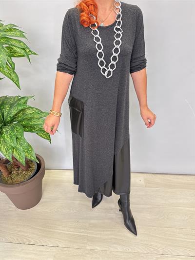 5020 Deri Detay tasarım Elbise (YELEK DAHİL DEĞİLDİR)