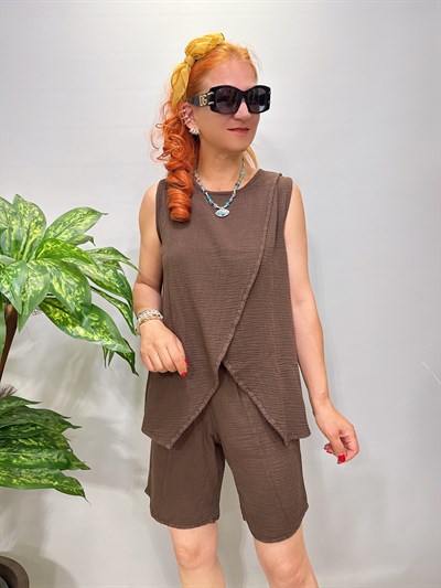 5023 Pamuklu Bluz Acı Kahve