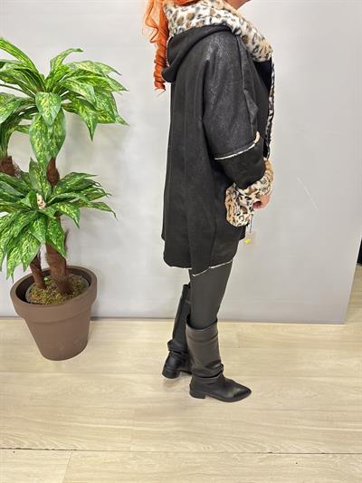 5025 Kürk Leopar Detay Kaban Siyah