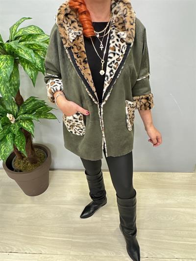 5025 Kürk Leopar Detay Kaban Yeşil