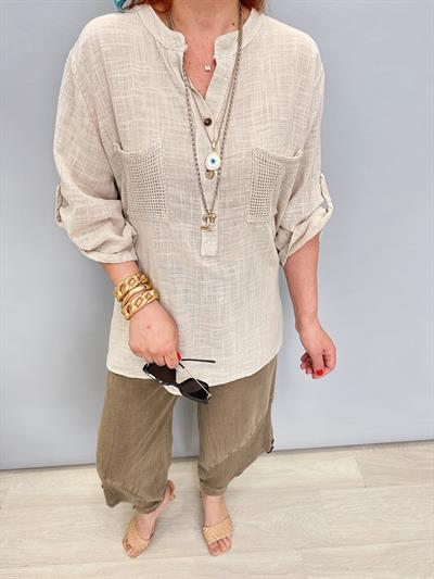 5040 PAMUKLU TASARIM BLUZ TAŞ