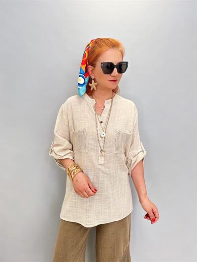 5040 PAMUKLU TASARIM BLUZ TAŞ