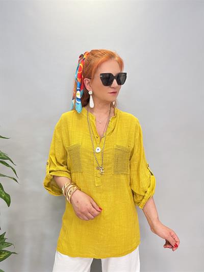 5040 PAMUKLU TASARIM BLUZ YAĞ YEŞİLİ