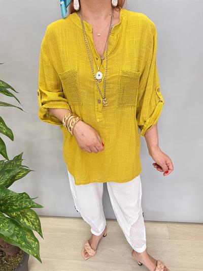 5040 PAMUKLU TASARIM BLUZ YAĞ YEŞİLİ