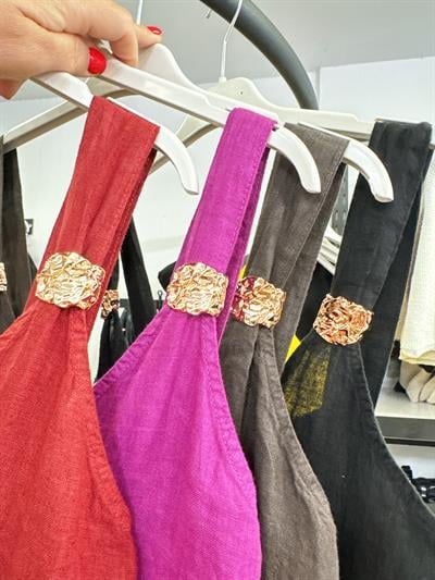 5045 Italyan Ham Keten Elbise Bordo 