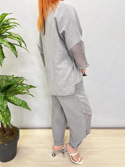5040 Pamuklu Fİle Detaylı Bluz Gri