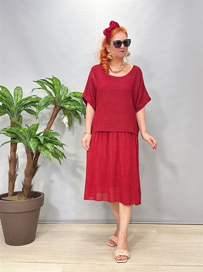 5051 Italyan Pamuklu Elbise Bordo