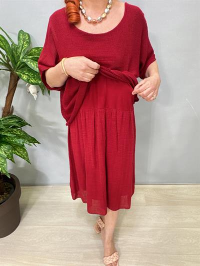 5051 Italyan Pamuklu Elbise Bordo