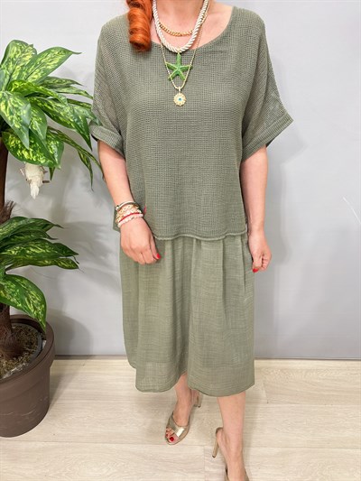 5051 Italyan Pamuklu Elbise Haki