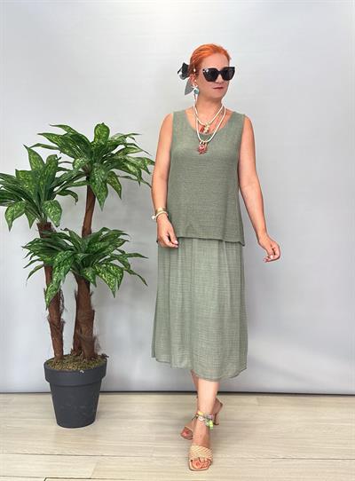 5051 Italyan Pamuklu Elbise Haki