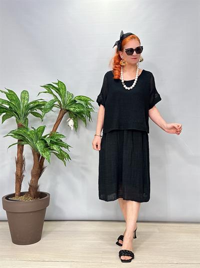 5051 Italyan Pamuklu Elbise Siyah