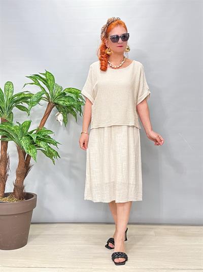 5051 Italyan Pamuklu Elbise Taş