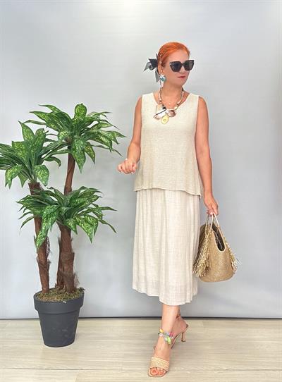 5051 Italyan Pamuklu Elbise Taş