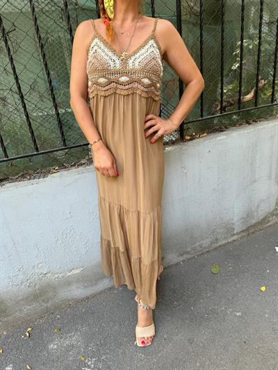 5055 PREMIUM İTALYAN İPEK TASARIM ELBİSE KAHVE 36/42 BEDEN ARASI UYUMLUDUR