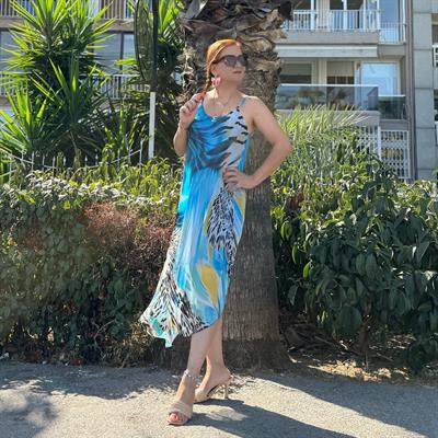 5060 PREMIUM İTALYAN İPEK LEOPAR DESEN ELBİSE MAVİ 36/44 BEDEN ARASI UYUMLUDUR