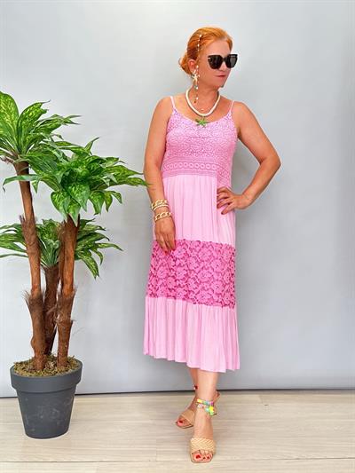 5070 Italyan Fİsto Dantel Detay Elbise Pembe